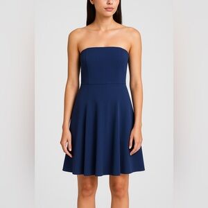 Amanda Uprichard Navy Strapless Fit and Flare Dress